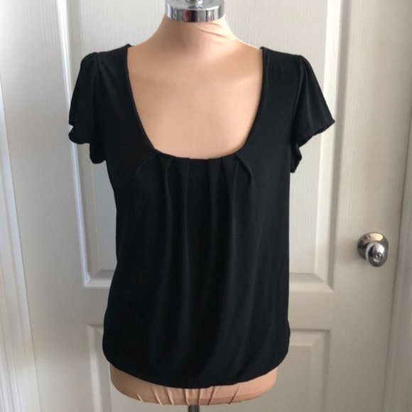 Six Degrees of Separation Black Top Blouse Pleated front Sz.M - Picture 2 of 8